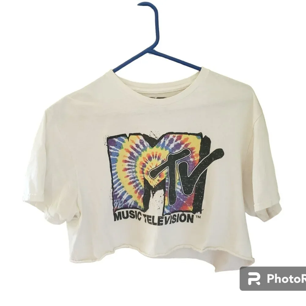 MTV White Rainbow Crop Top Large - Picture 1 of 3